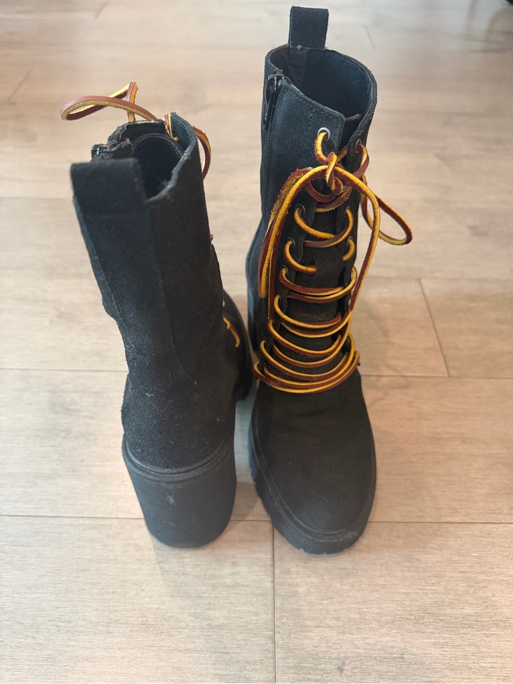 Free People Black Leather Boots with Unique Leather Laces - Picture 3 of 6